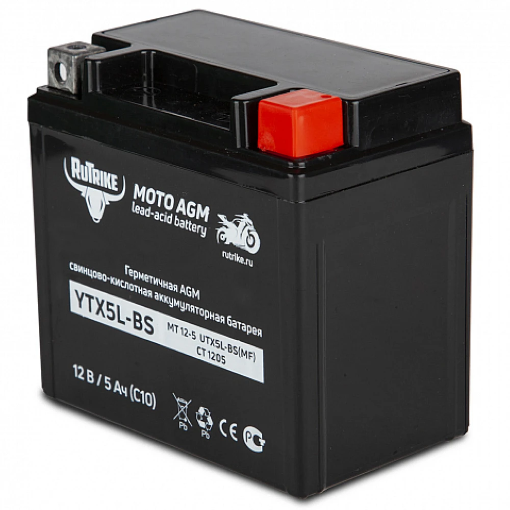 Тяговый стартерный аккумулятор Rutrike YTX5L-BS (12V/5Ah) (UTX5L-BS, CT 1205, MT 12-5) 2